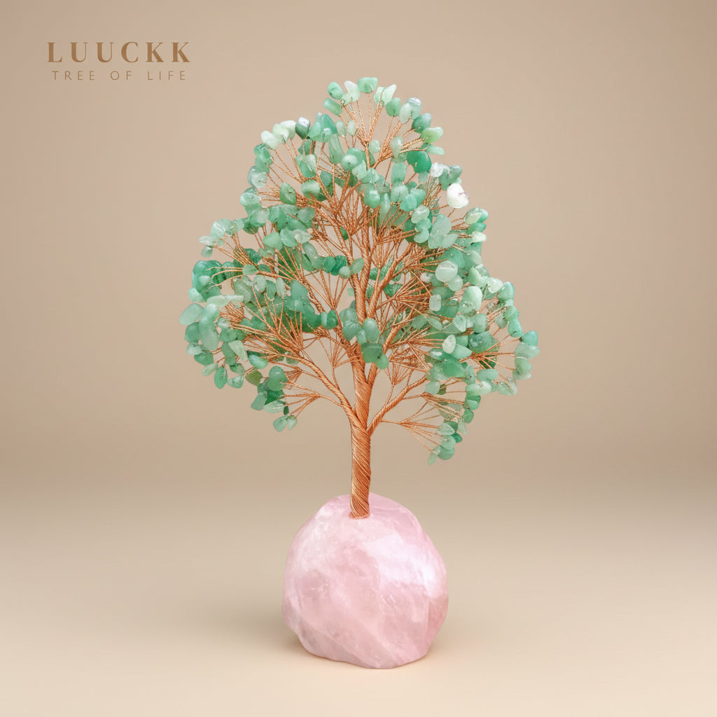 Joie de Vivre - Tree of Life in Green Aventurine and Base in Rose Quartz