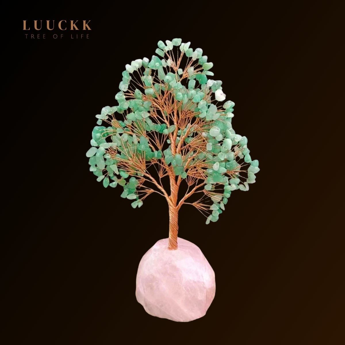 Joie de Vivre - Tree of Life in Green Aventurine and Base in Rose Quartz