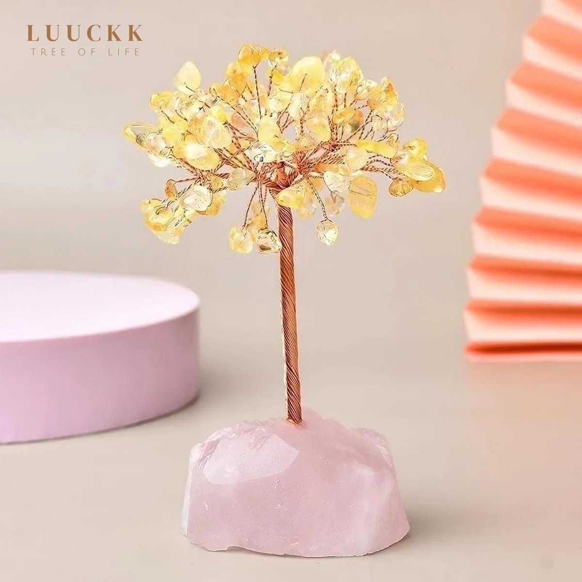 Joie de Vivre - Lebensbaum aus Citrin und Basis aus Rosenquarz