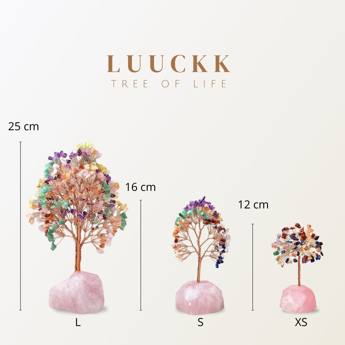 Joie de Vivre – Lebensbaum aus 7 Chakra-Steinen und Rosenquarz