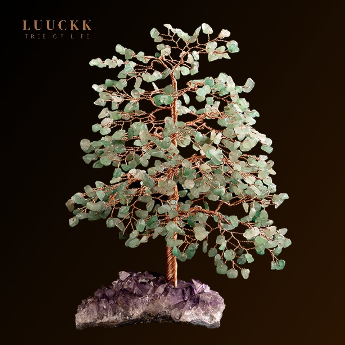 Symbiose - Lebensbaum aus grünem Aventurin mit Amethyst-Geode