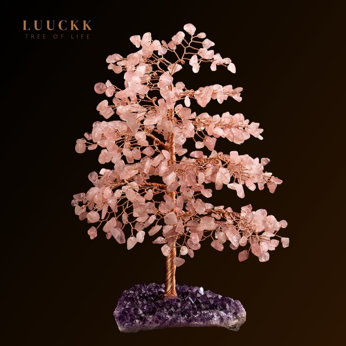 Symbiose - Lebensbaum aus Rosenquarz mit Amethyst-Geode