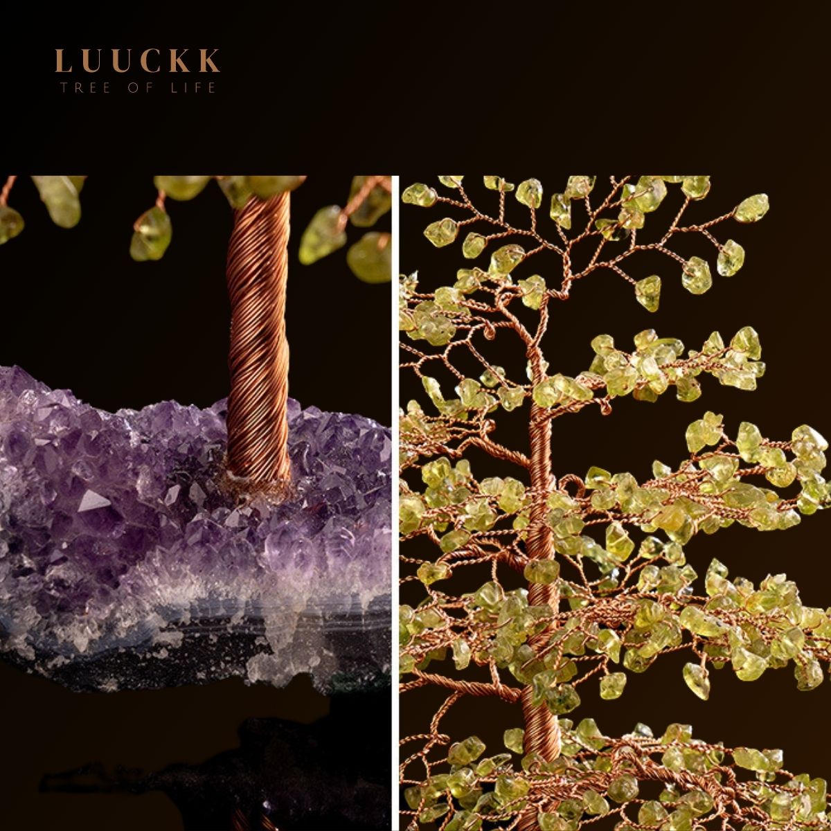 Symbiose - Lebensbaum aus Peridot mit Amethyst-Geode