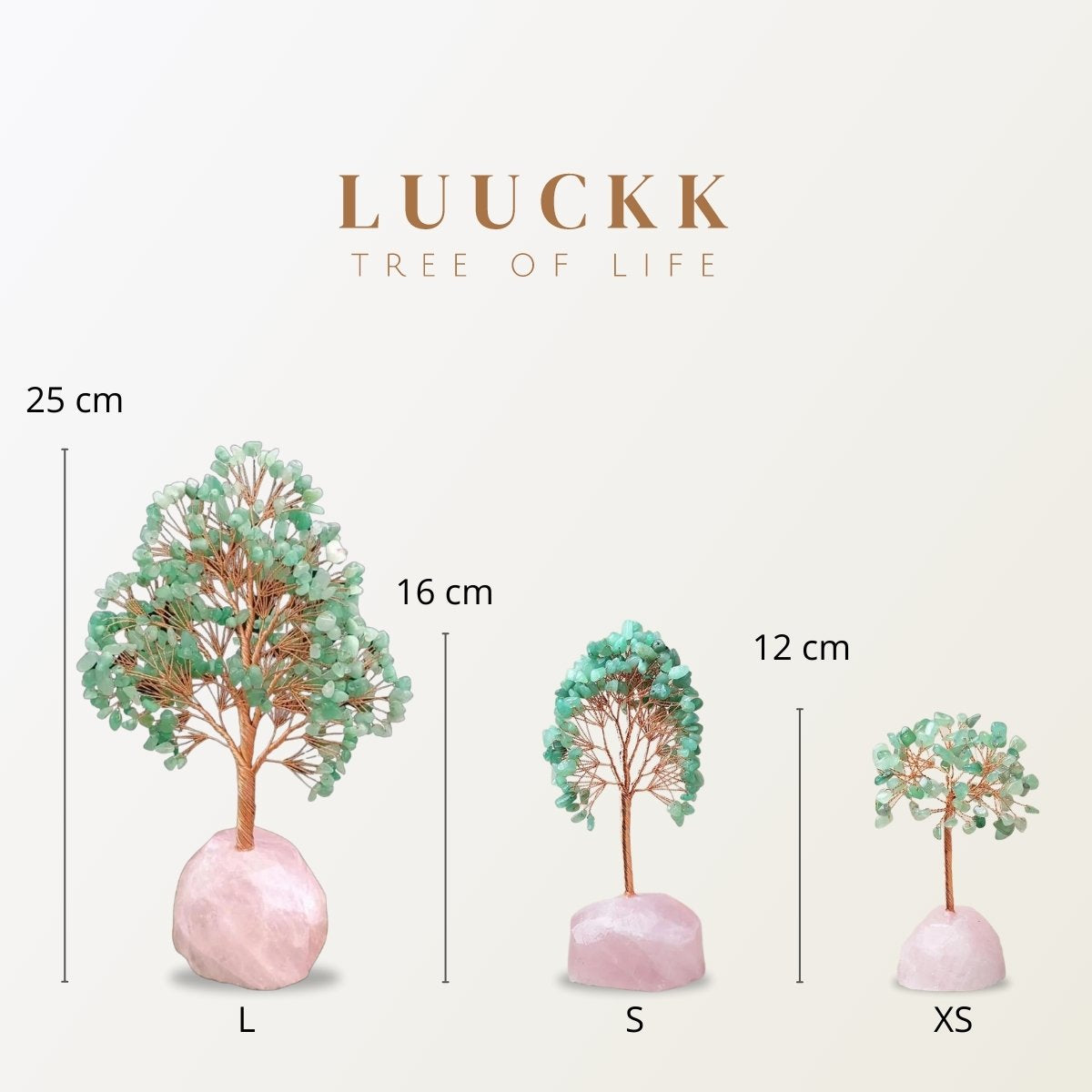 Joie de Vivre - Lebensbaum aus grünem Aventurin und Basis aus Rosenquarz