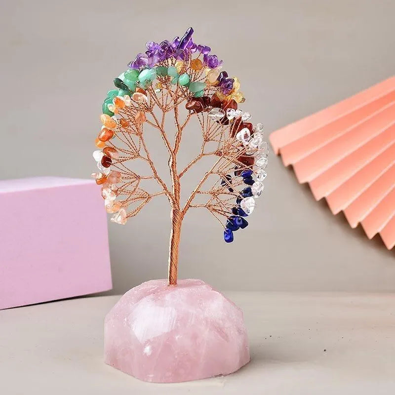 Joie de Vivre – Lebensbaum aus 7 Chakra-Steinen und Rosenquarz