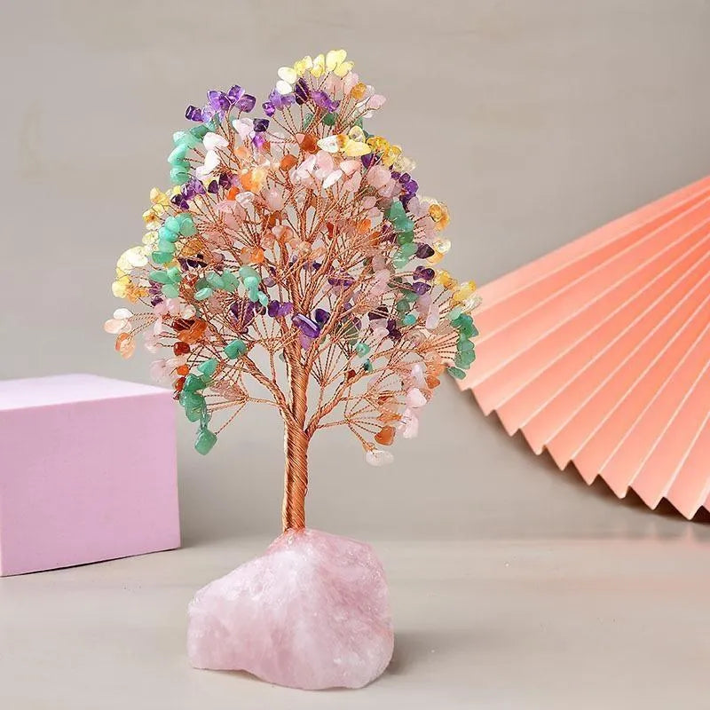 Joie de Vivre – Lebensbaum aus 7 Chakra-Steinen und Rosenquarz