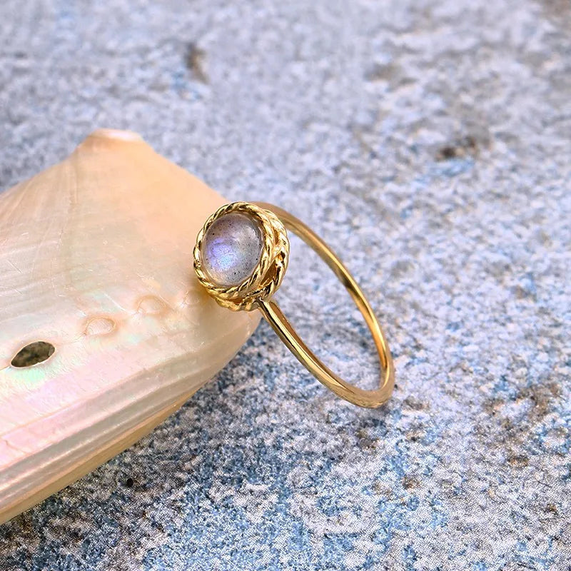 Aquamarin- oder Labradorit-Ring "Maritimer Charme" Vergoldet Silber