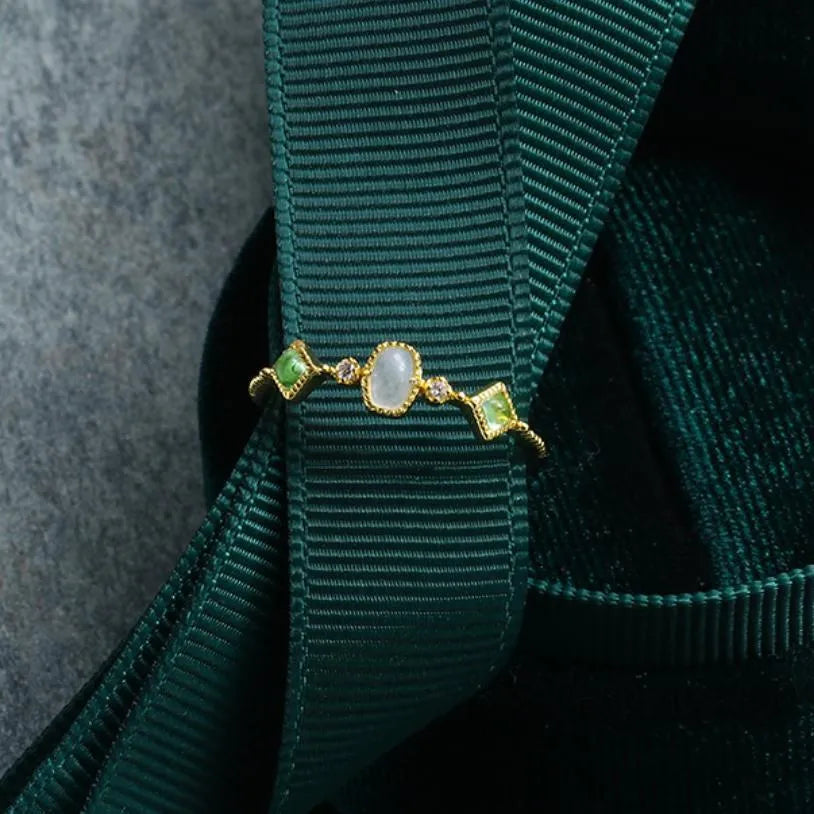 Aquamarine and Peridot Ring "Clarity" Gold-Plated Silver