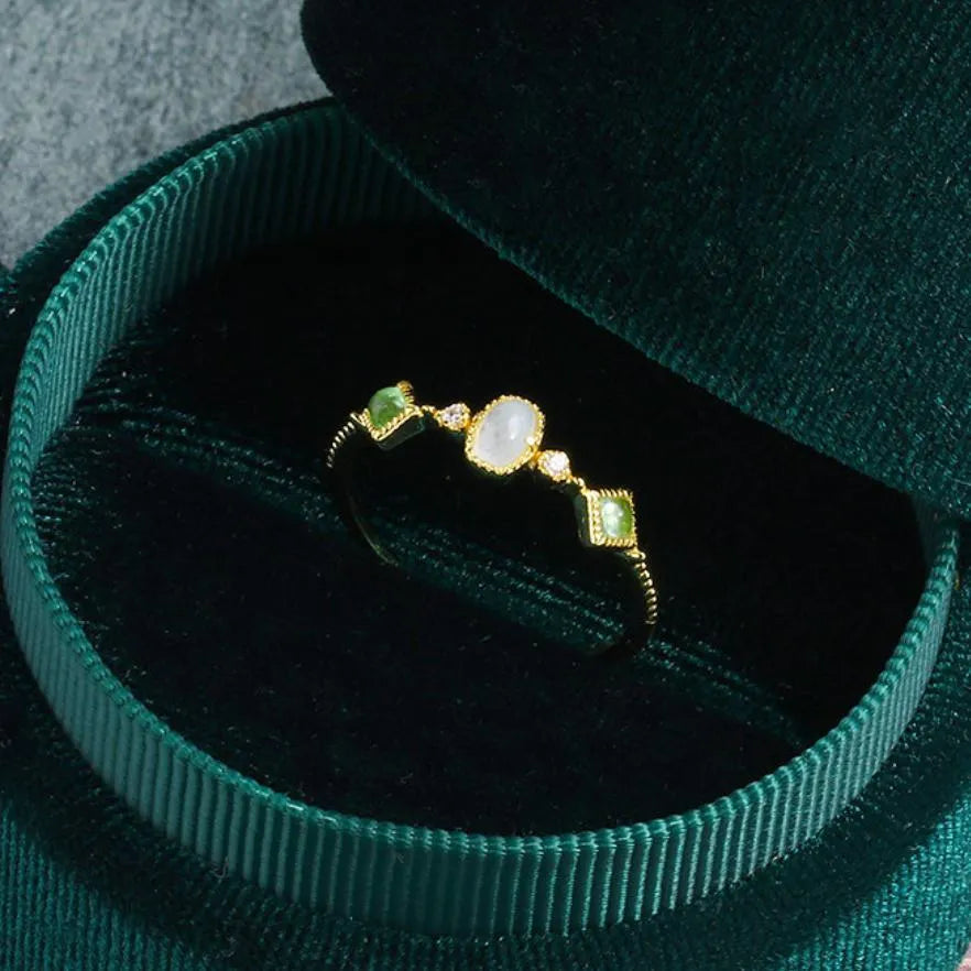 Aquamarine and Peridot Ring "Clarity" Gold-Plated Silver