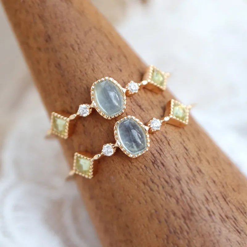 Aquamarine and Peridot Ring "Clarity" Gold-Plated Silver