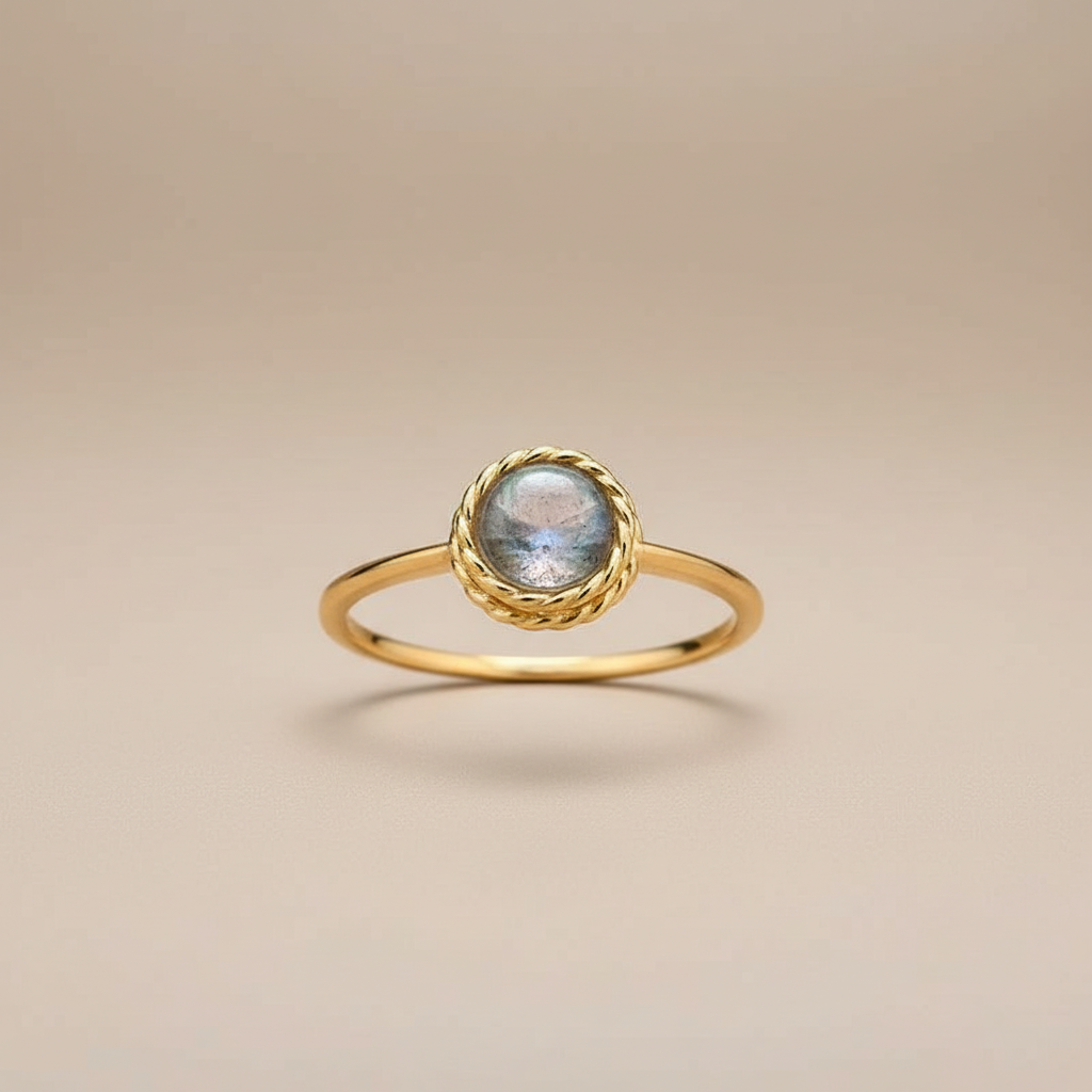 Aquamarine or Labradorite Ring "Marine Charm" Gold-Plated Silver