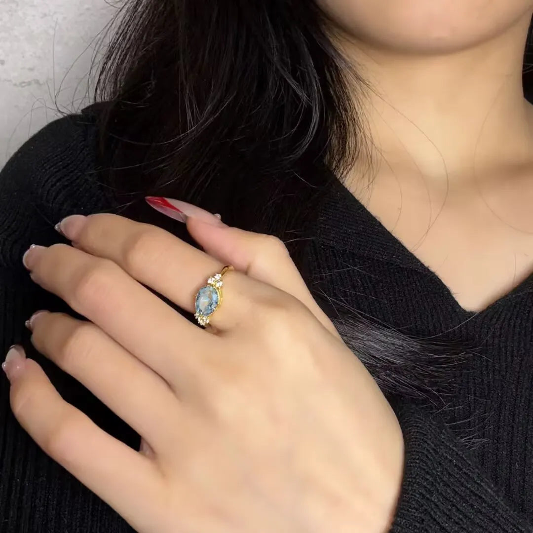 Aigue Marine Ring "Rayons Marins" Goldplattiertes Silber