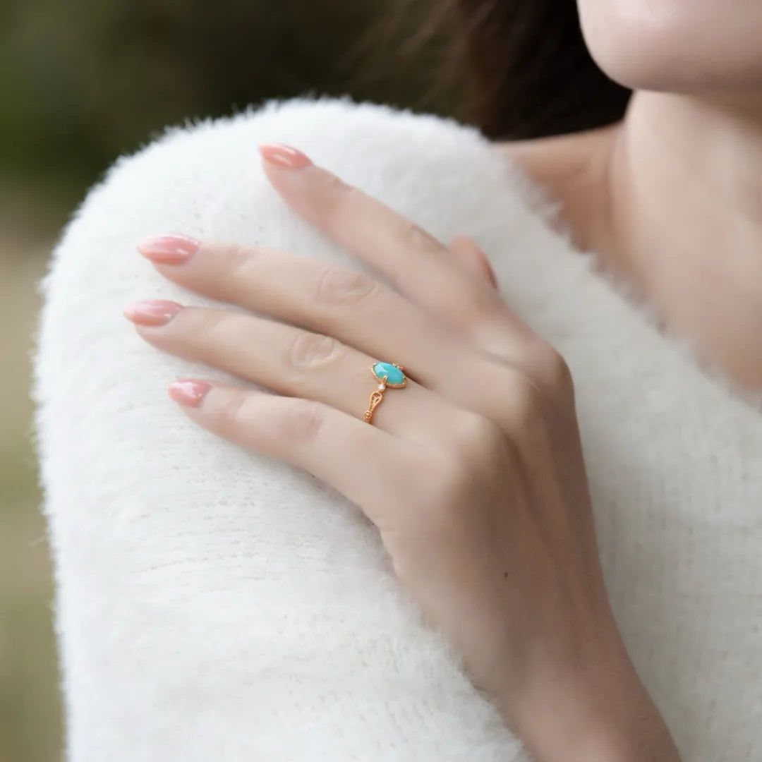 Amazonite Ring "Harmonious Shine" Gold-Plated Silver