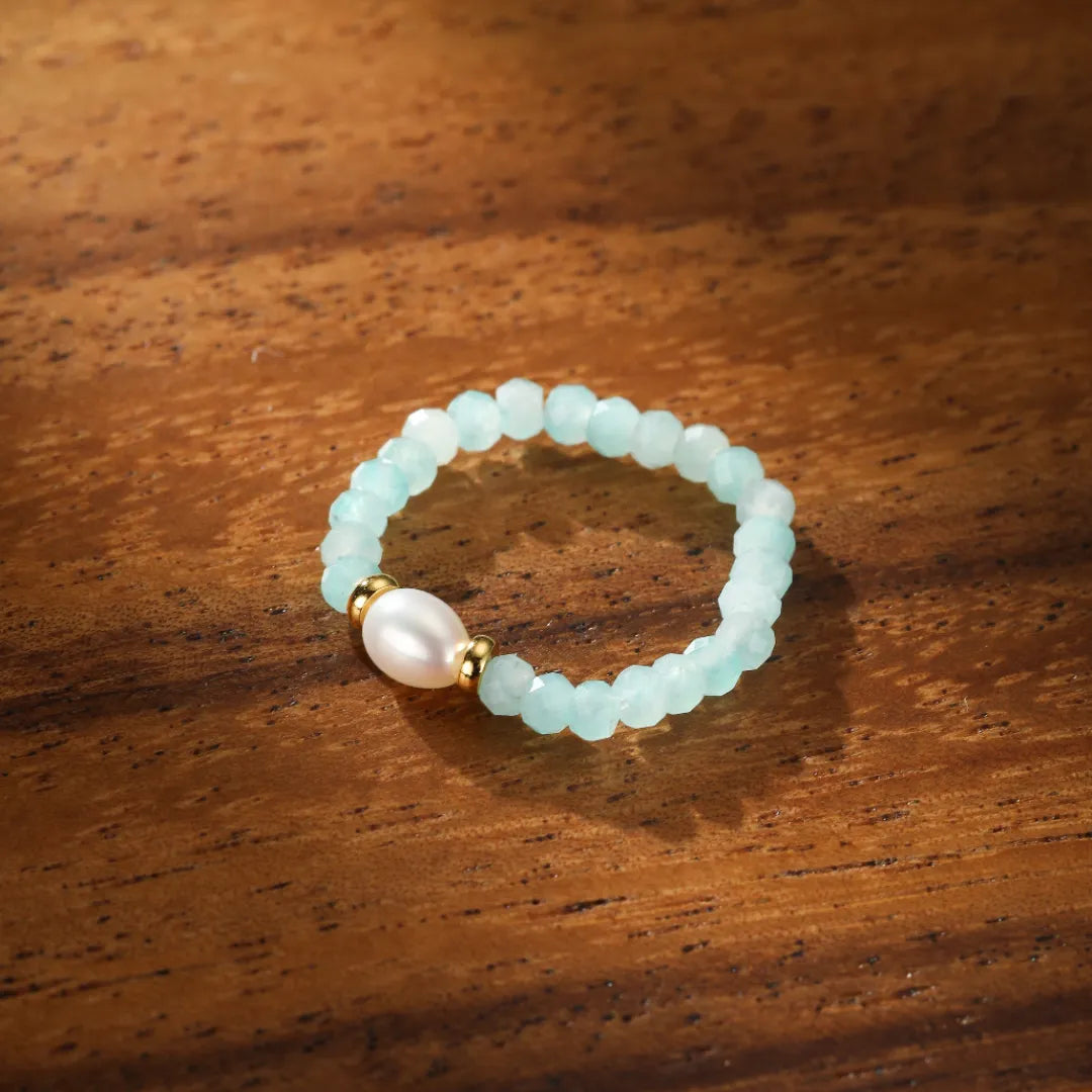Amazonite and Pearl Ring "Calming Dream"