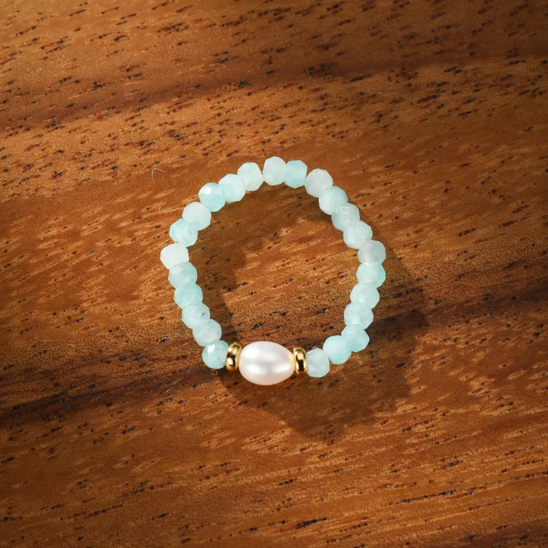 Amazonite and Pearl Ring "Calming Dream"