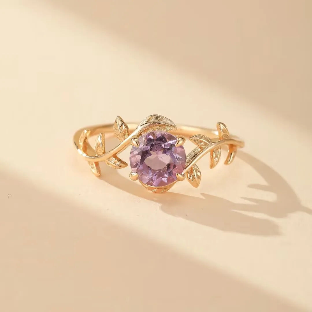 Amethystring "Raffinierter Garten" Goldplattiert Silber