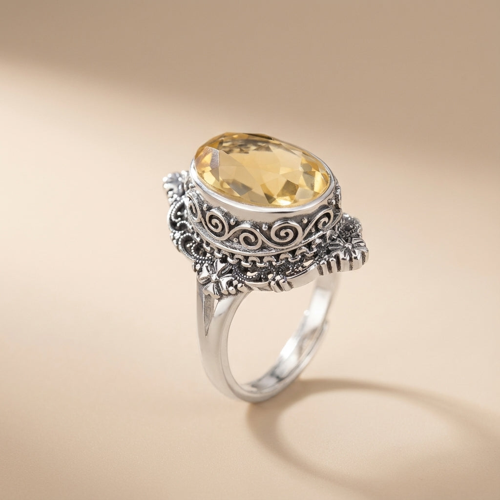Bague Améthyste ou Citrine "Splendeur d'Antan" Argent