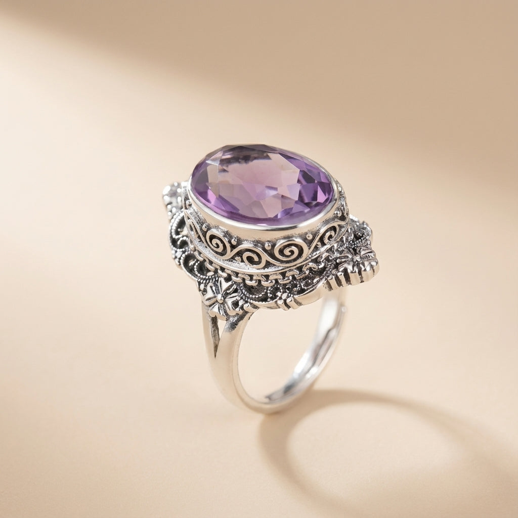 Bague Améthyste ou Citrine "Splendeur d'Antan" Argent