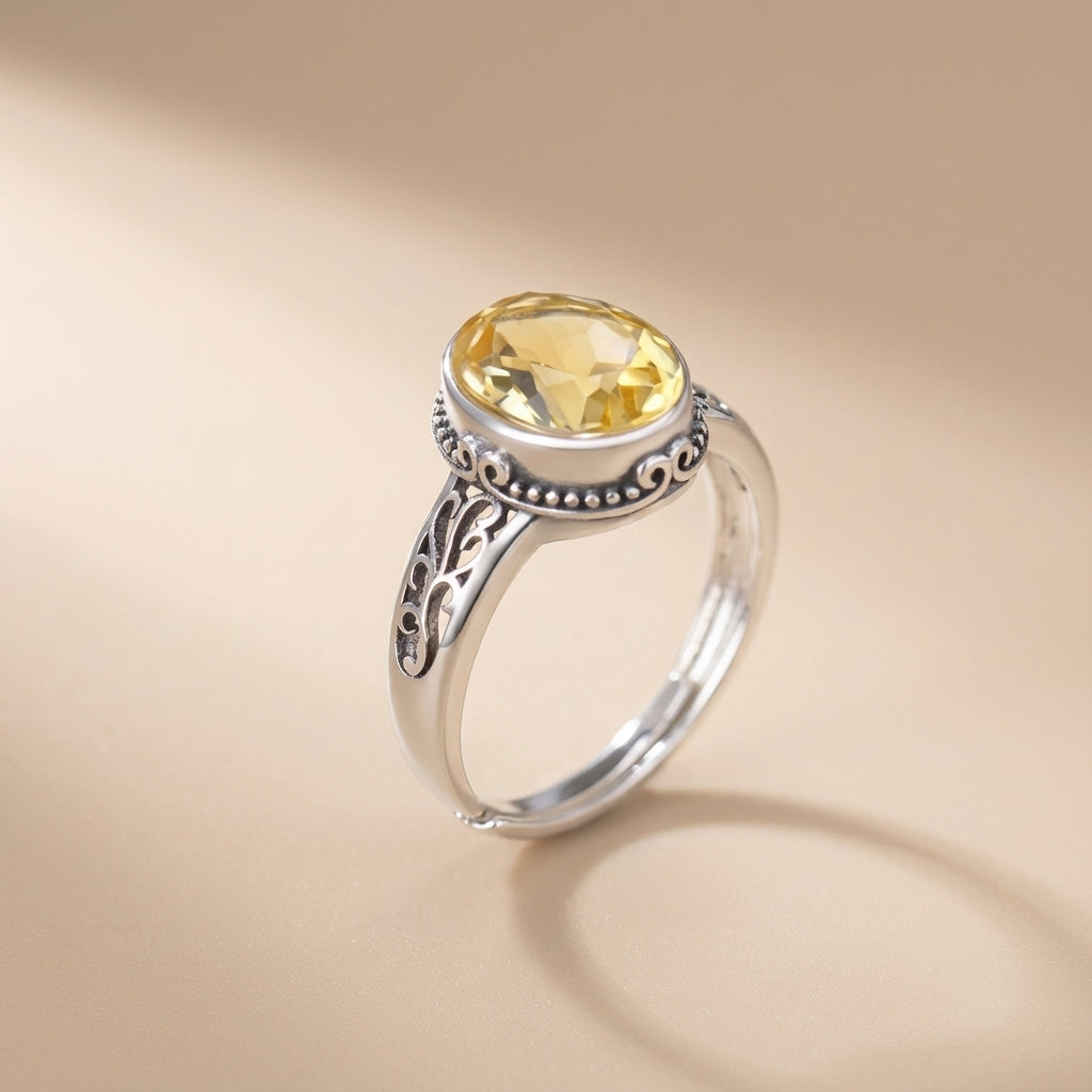 Bague Améthyste ou Citrine "Vintage Mystique" Argent