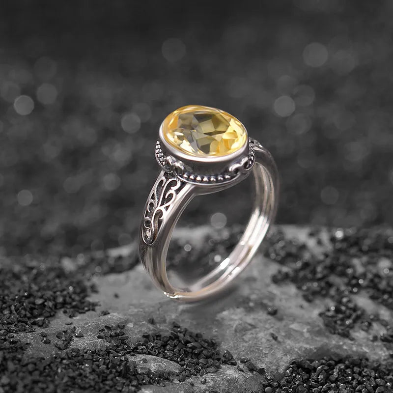 Bague Améthyste ou Citrine "Vintage Mystique" Argent