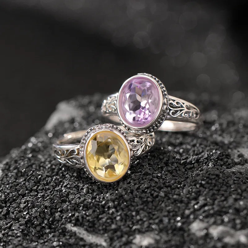 Bague Amethyste ou Citrine Vintage Mystique Argent