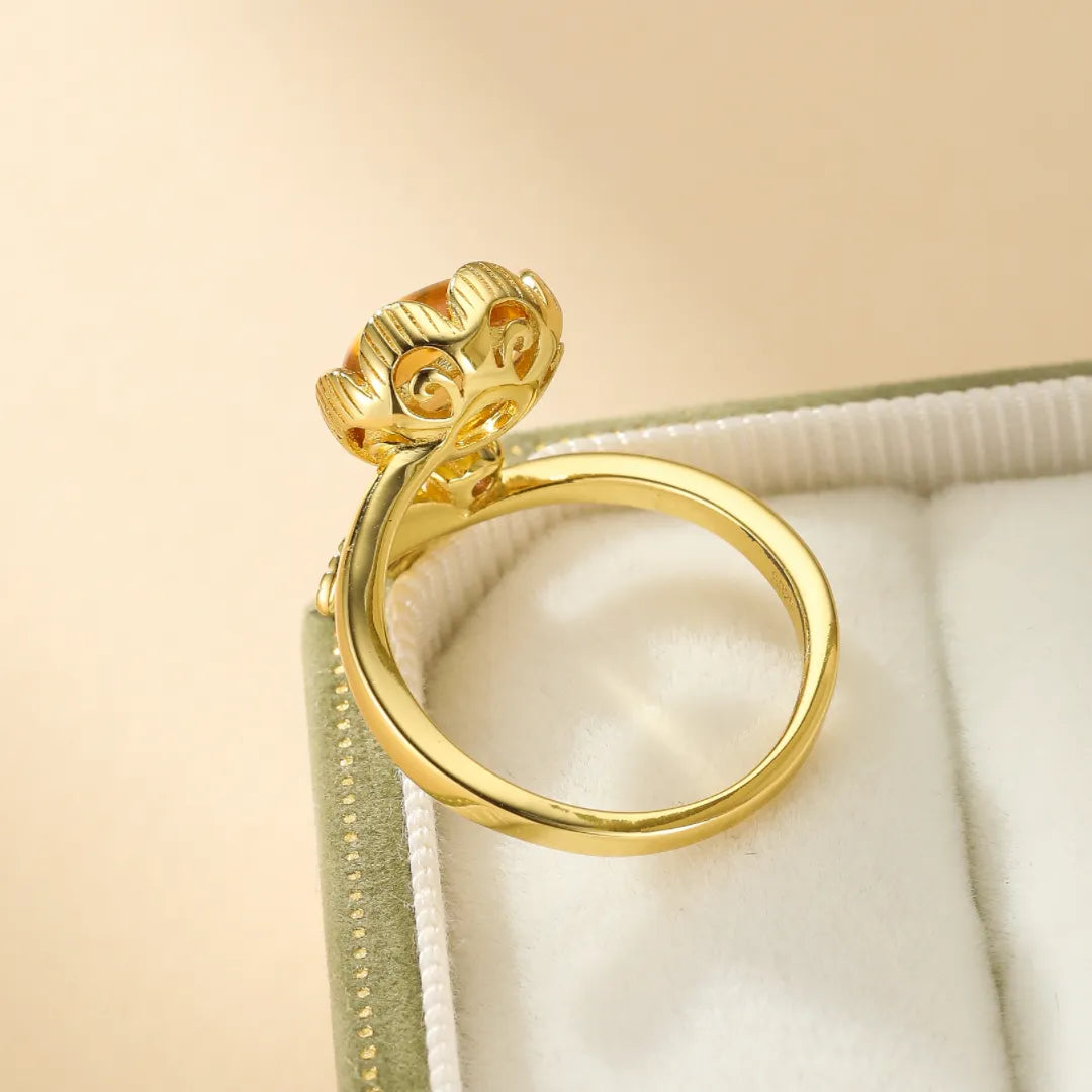 Boda Citrina y Amatista "Fleurette" Plata Dorada Oro