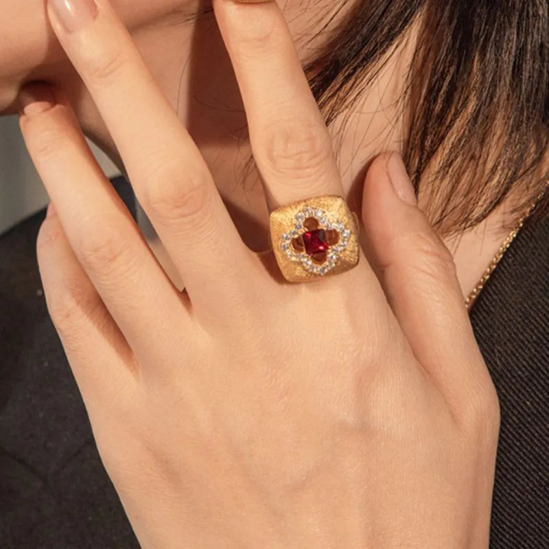 Carnelian Ring "Floral Warmth" Gold-Plated Silver