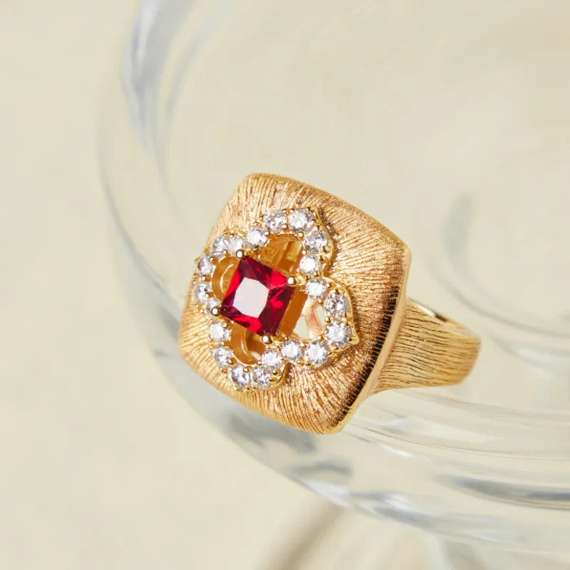 Anillo Cornalina "Calor Floral" Plata Dorada Oro