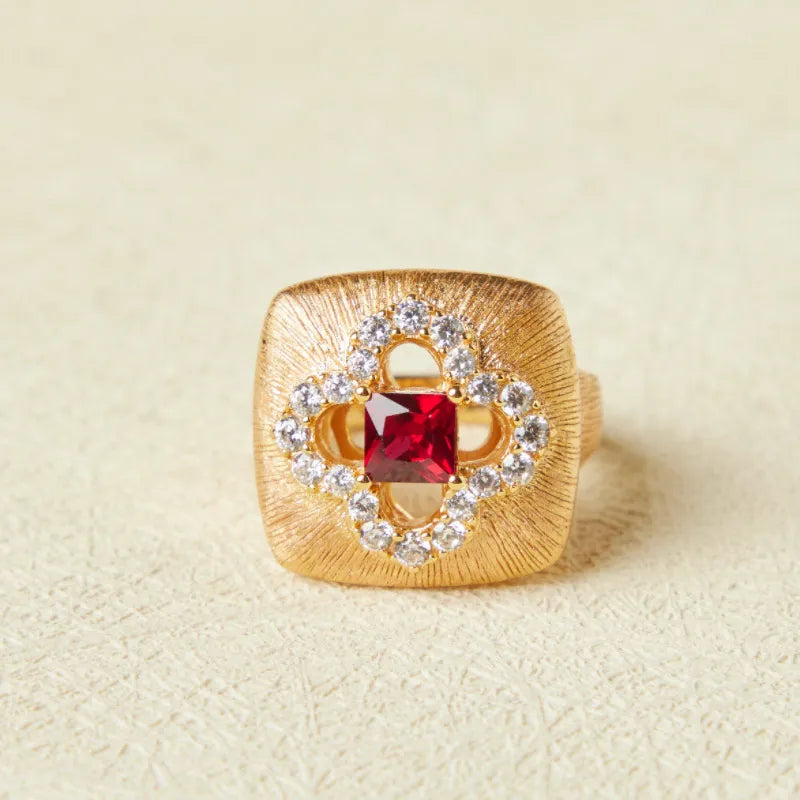 Anillo Cornalina "Calor Floral" Plata Dorada Oro