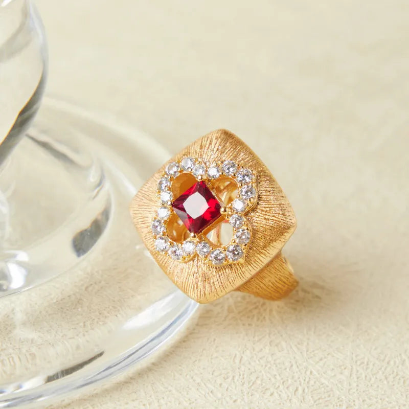 Anillo Cornalina "Calor Floral" Plata Dorada Oro