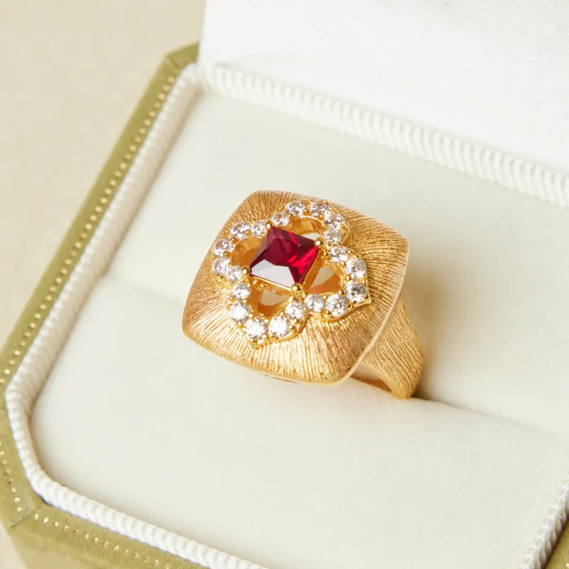 Carnelian Ring "Floral Warmth" Gold-Plated Silver