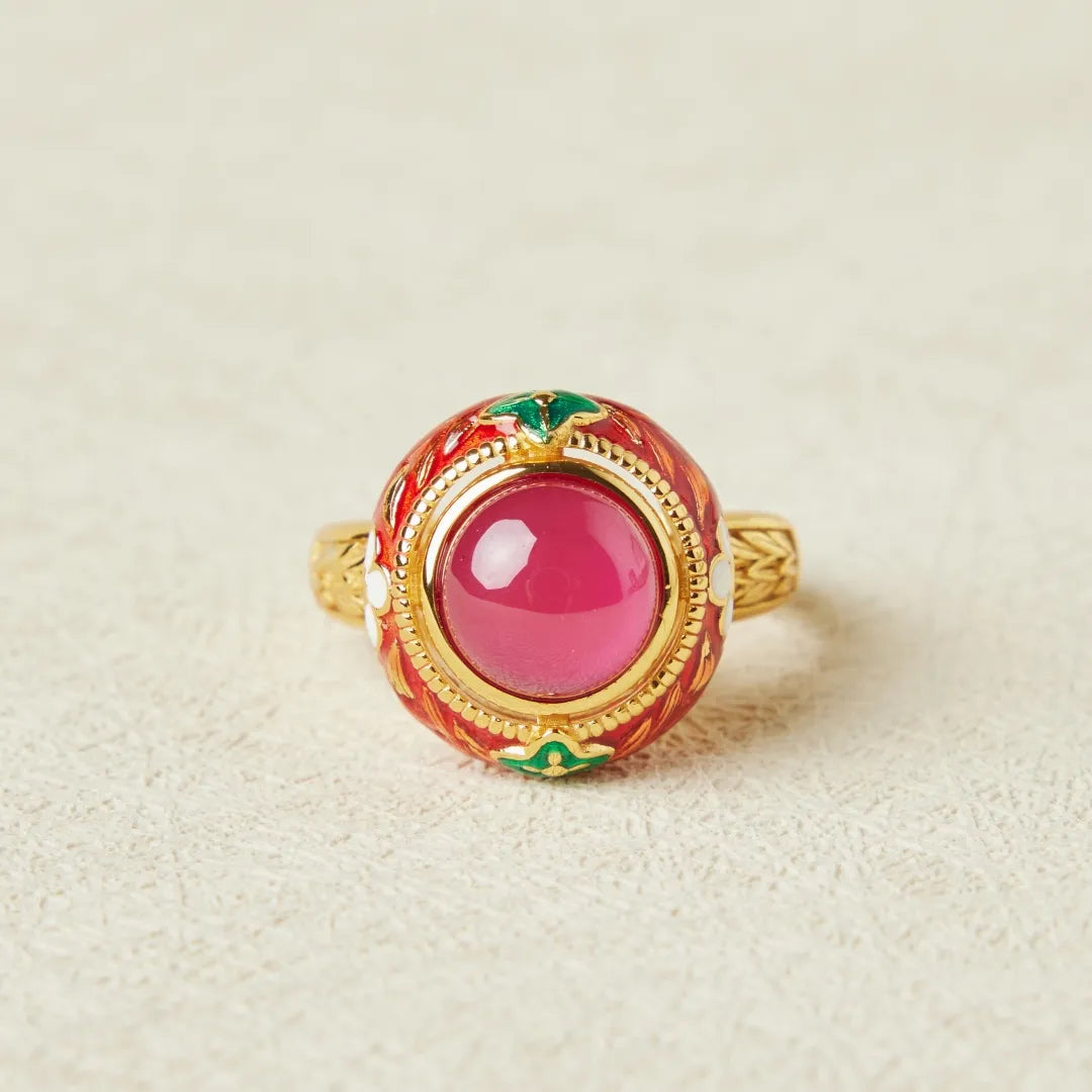 Carnelian Ring "Passion Flower" Gold-Plated Silver