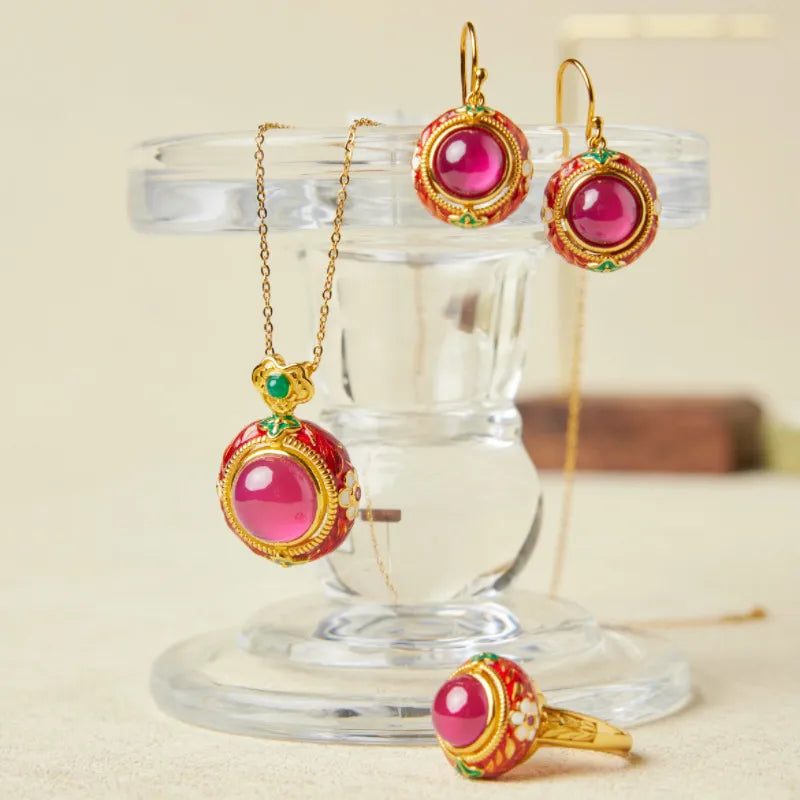 Carnelian Ring "Passion Flower" Gold-Plated Silver