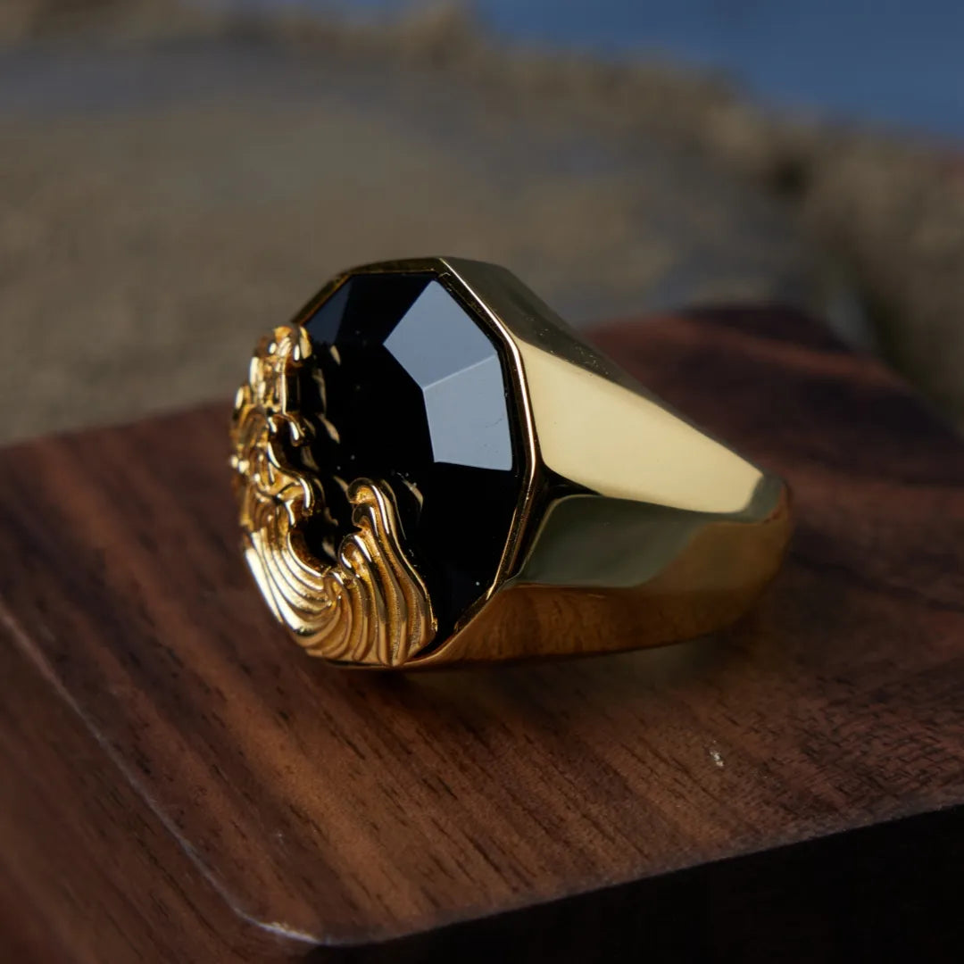 Banda Hombre Obsidiana "Ola de Fuerza" Plata Dorada Oro