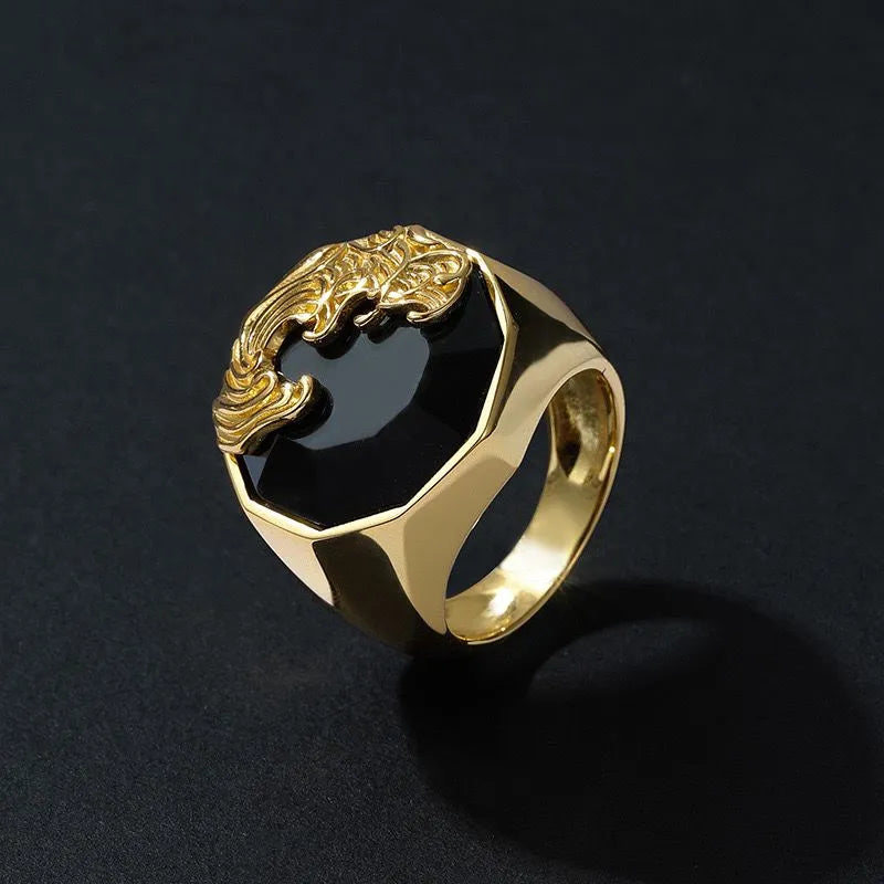 Banda Hombre Obsidiana "Ola de Fuerza" Plata Dorada Oro