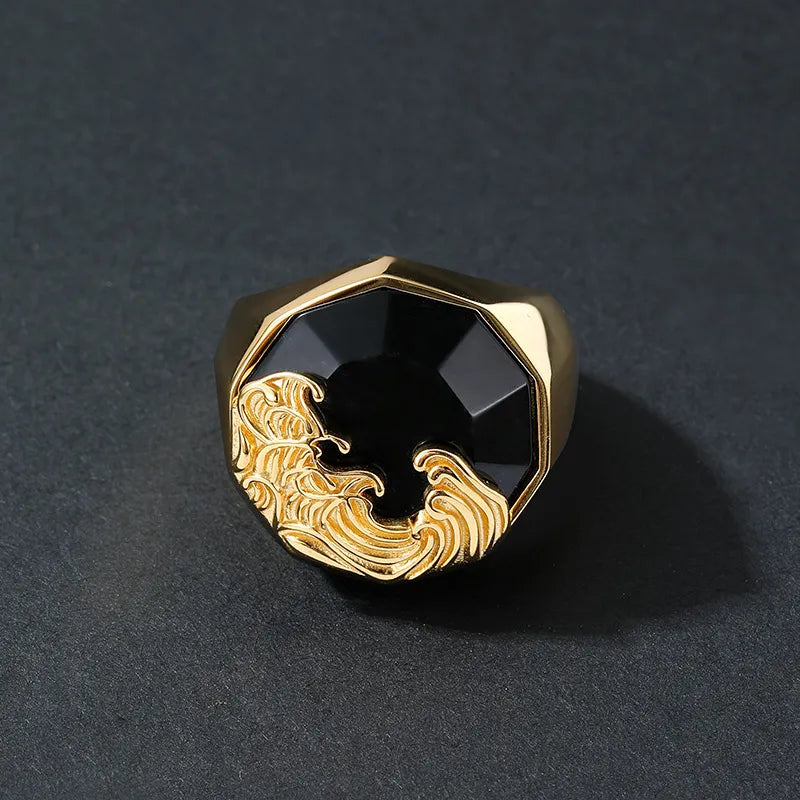 Banda Hombre Obsidiana "Ola de Fuerza" Plata Dorada Oro