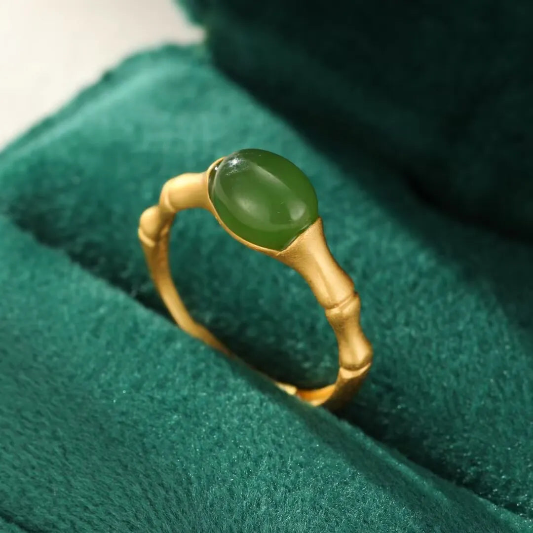 Jade Ring "Bamboo Strength" Gold-Plated Silver