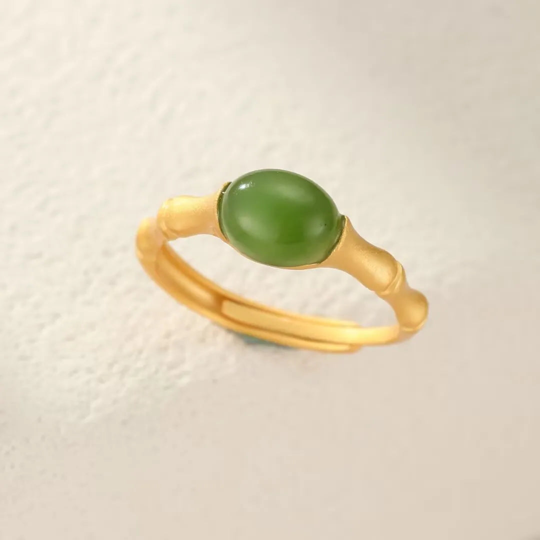 Jade Ring "Bamboo Strength" Gold-Plated Silver