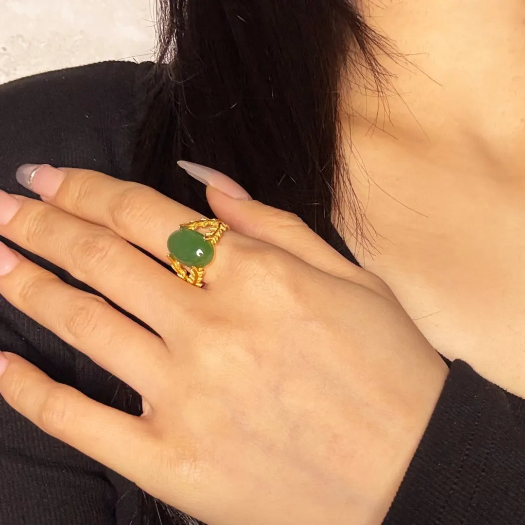Jade Ring "Queen of Balance" Gold-Plated Silver