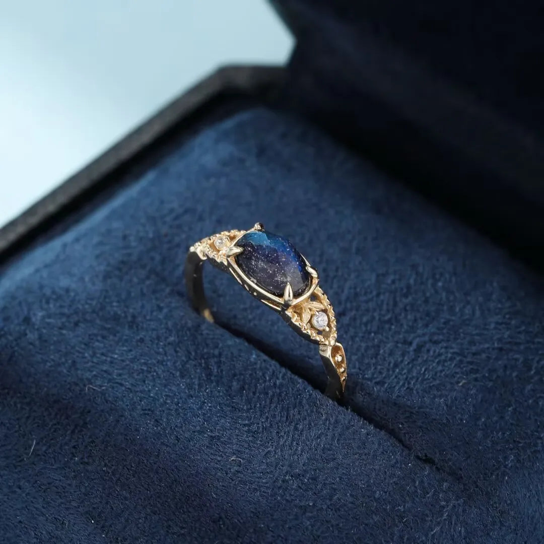 Labradorit- und Lapislazuli-Ring "Astraltraum" vergoldet