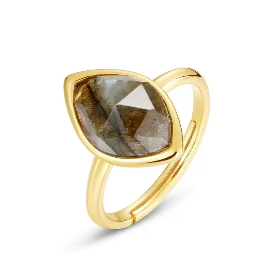 Labradorite Ring "Mysterious Leaf" Gold-Plated Silver