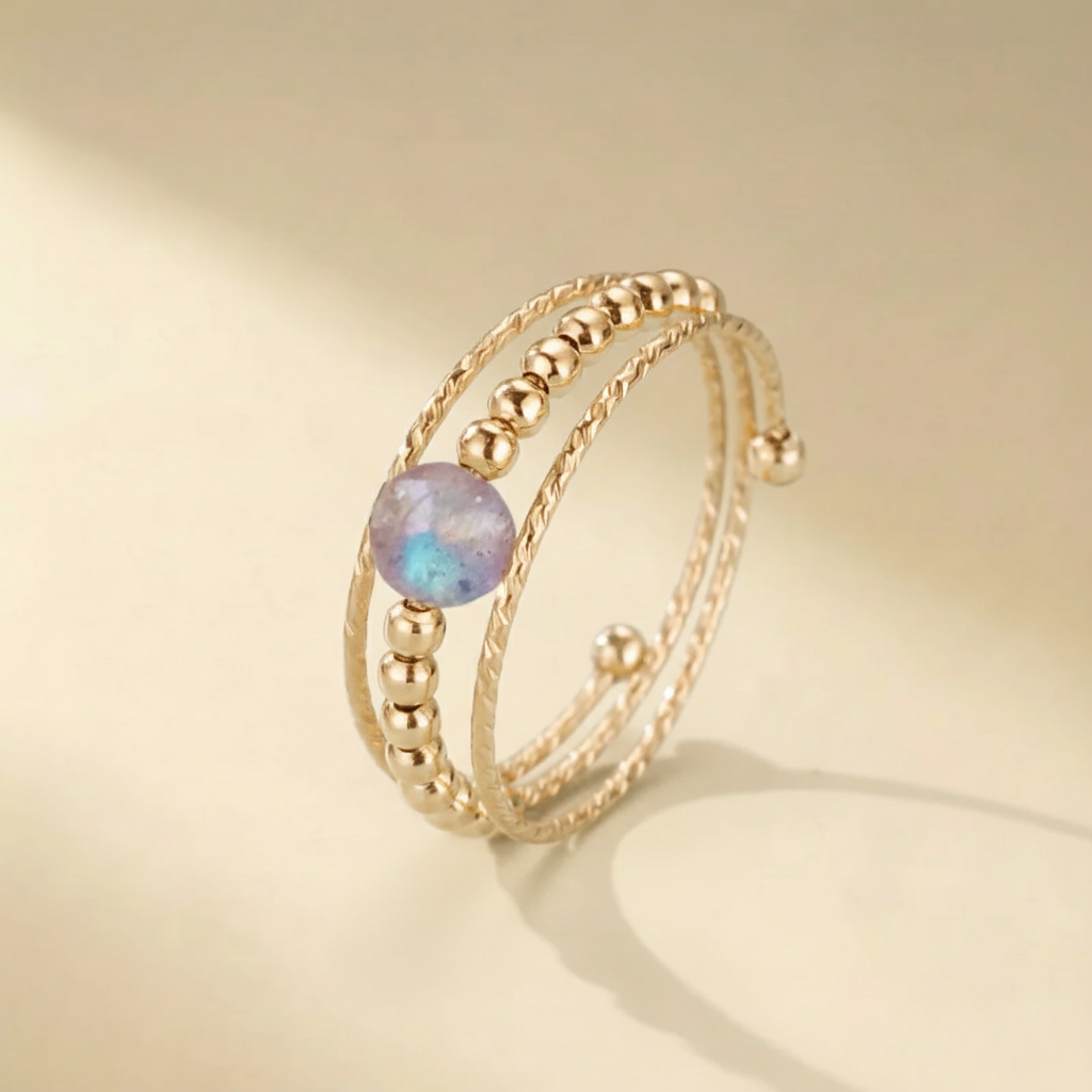 Anello Labradorite "Pianeta Incantevole" Dorato Oro