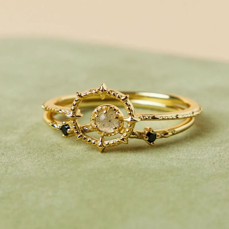 Labradorite Ring "Queen of Stars" Gold-Plated Silver