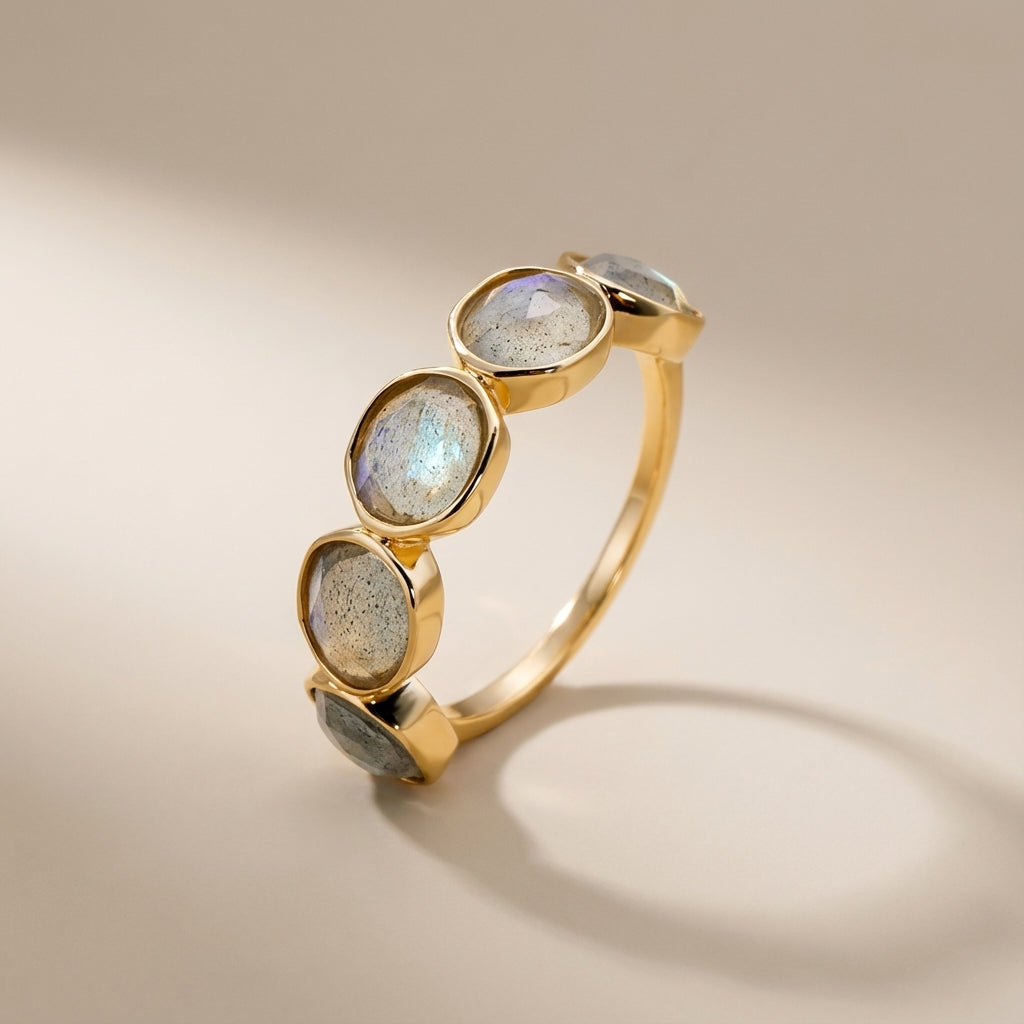 Labradorite Trio Ring – Golden Calm, Silver Plated Gold