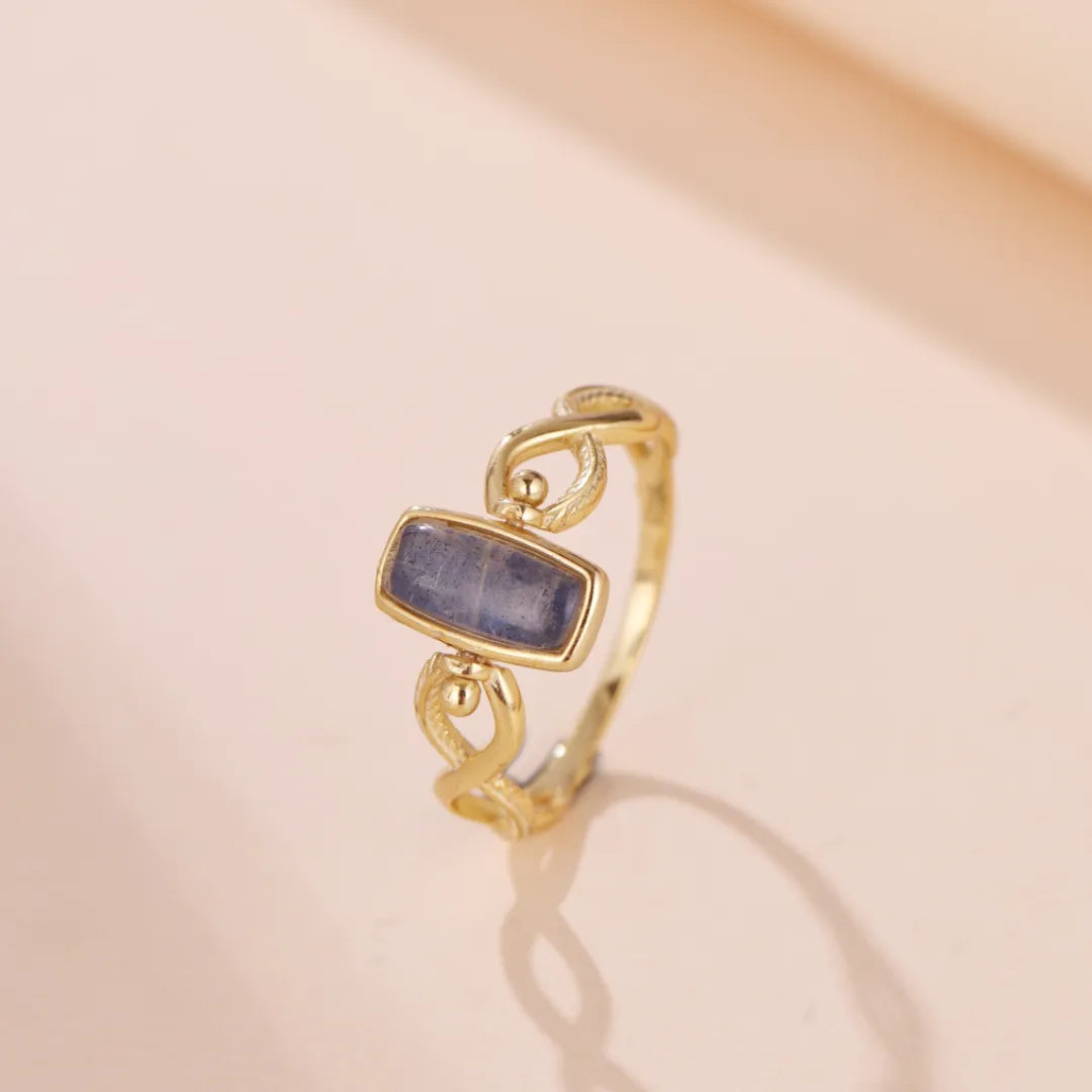 Lapis Lazuli und Labradorit Ring "Goldener Horizont" Vergoldetes Silber
