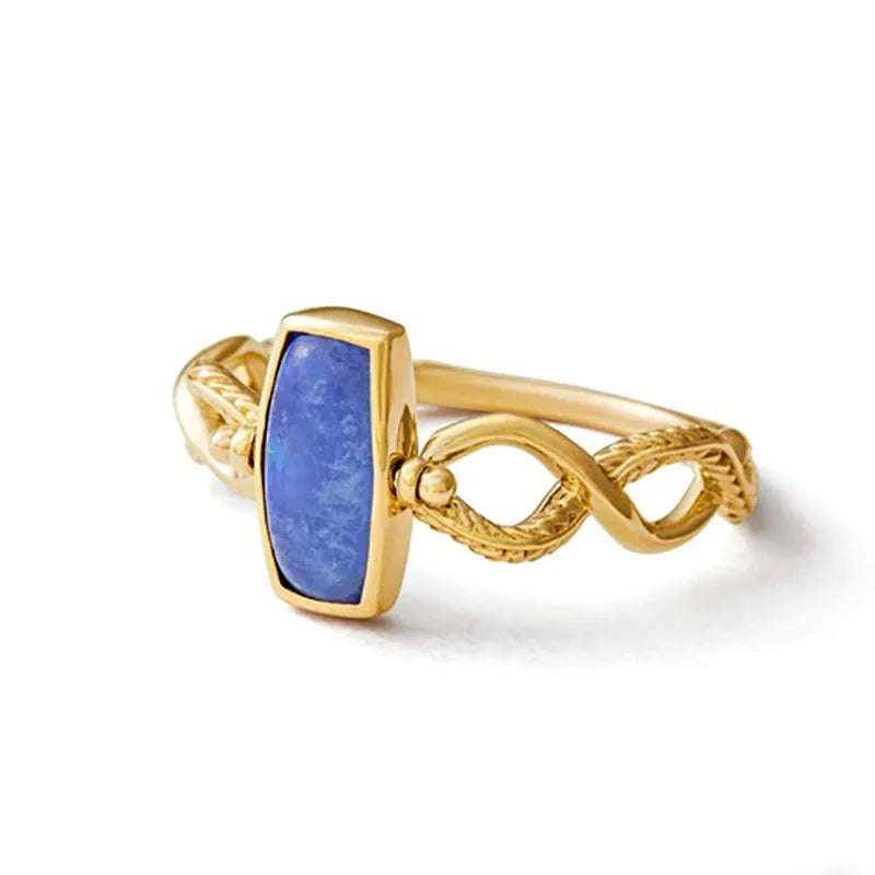 Lapis Lazuli und Labradorit Ring "Goldener Horizont" Vergoldetes Silber