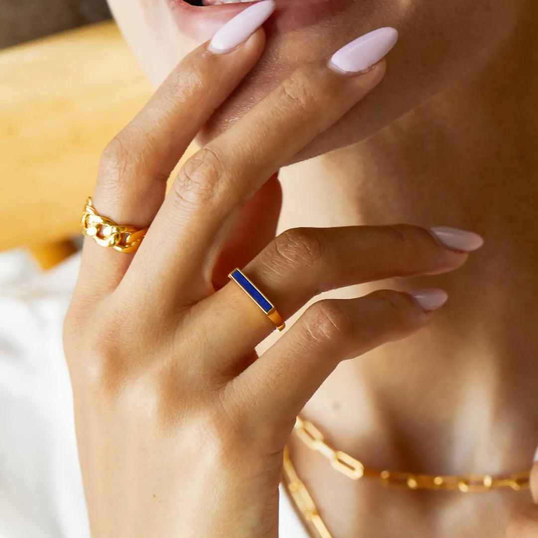 Lapis Lazuli Ring "Blue Line" Gold Plated Silver