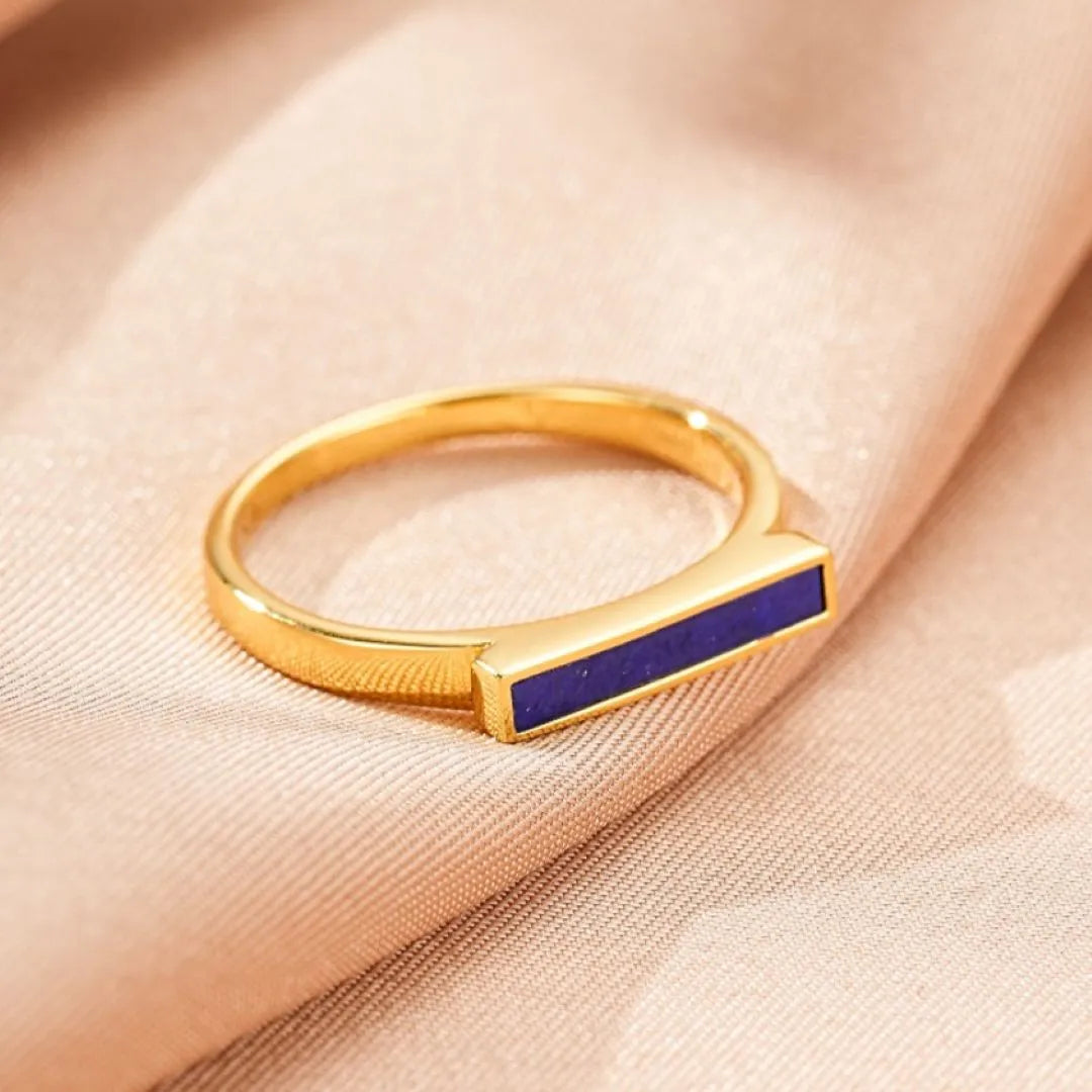 Lapis Lazuli Ring "Blue Line" Gold Plated Silver