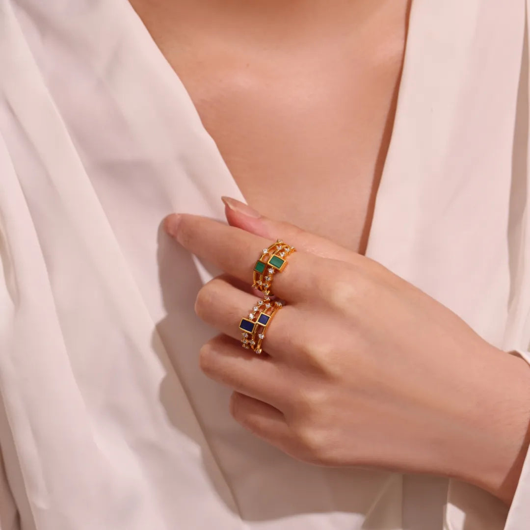 Ring Lapis Lazuli oder Malachit "Elegante Schönheit" Gold Silber