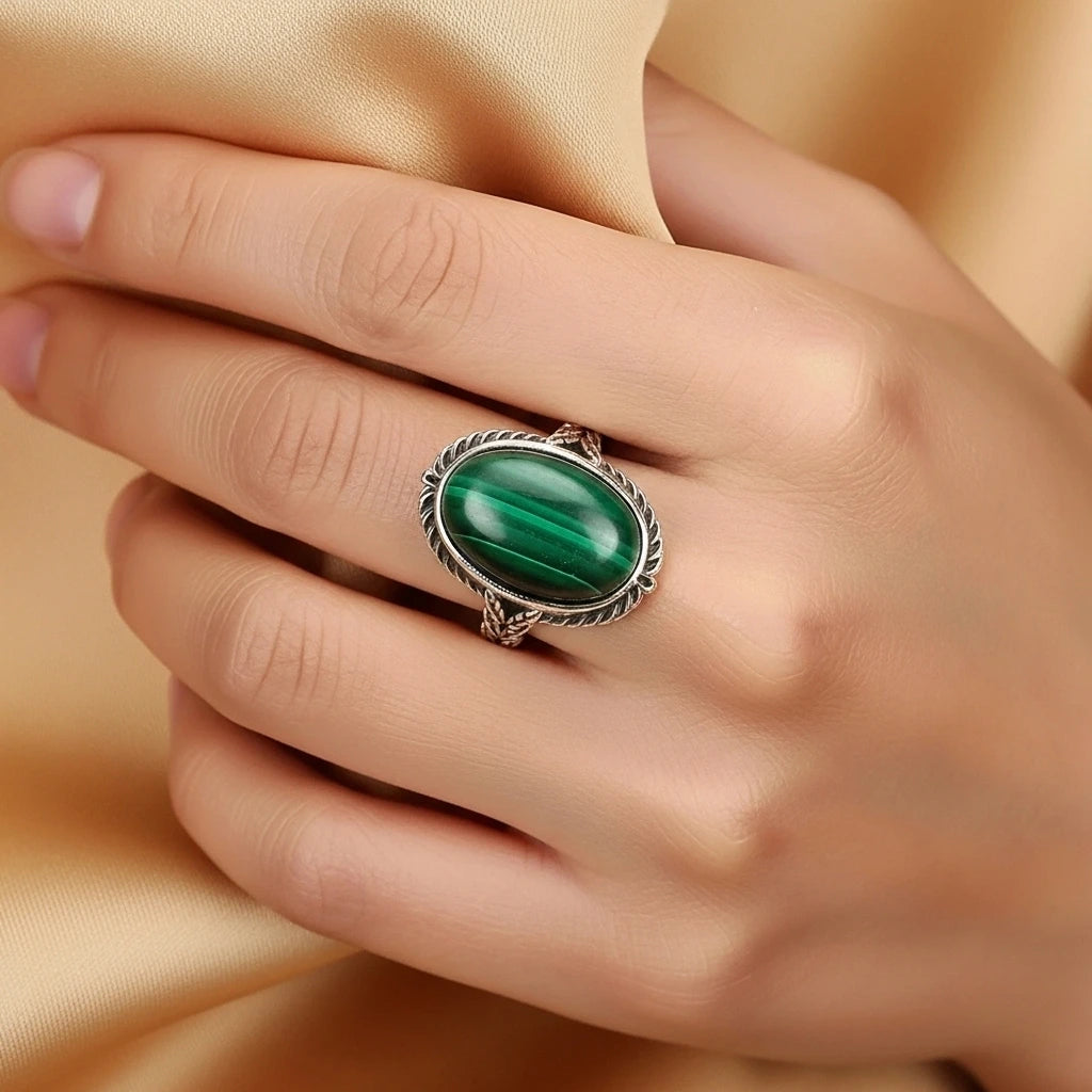 Bague Malachite "Aura Intemporelle" Argent